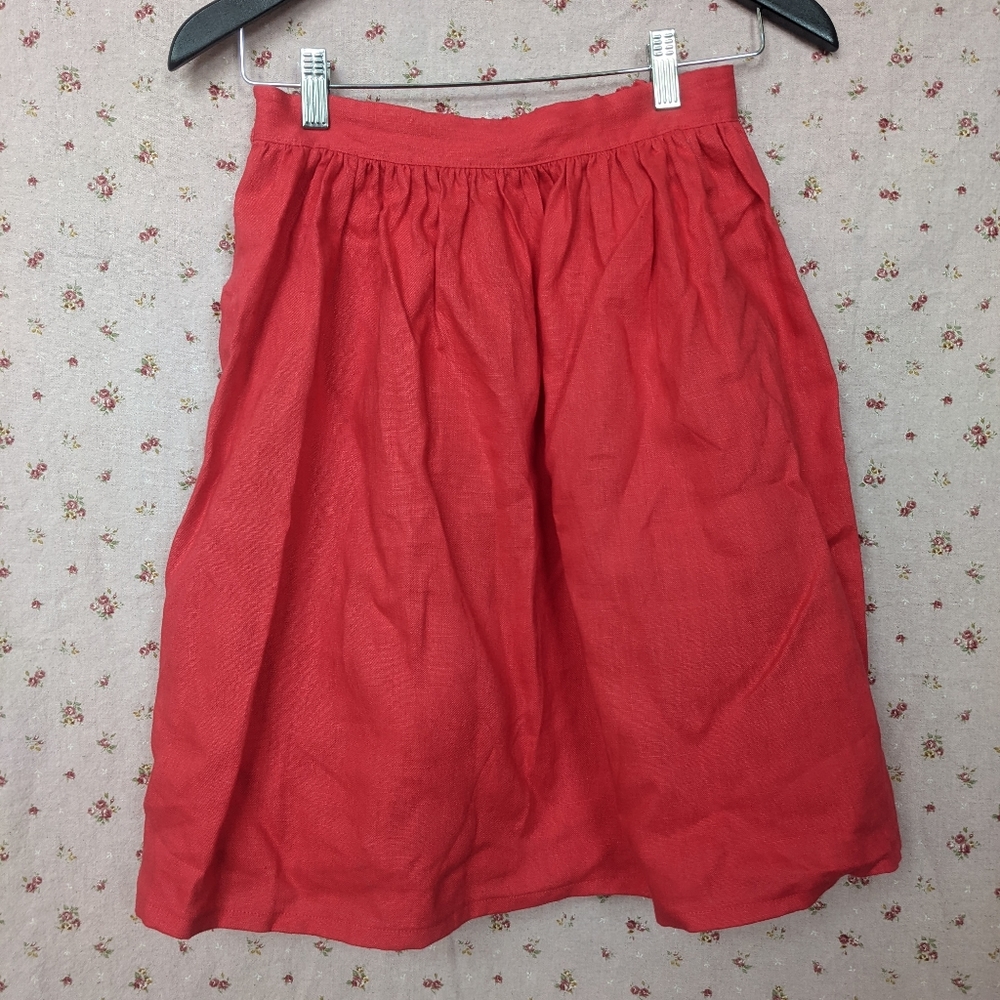 Handmade Linen Gathered Skirt in Cardinal Red